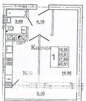1-к квартира, вторичка, 41м2, 7/10 этаж