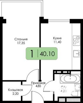 1-к квартира, строящийся дом, 40м2, 3/15 этаж