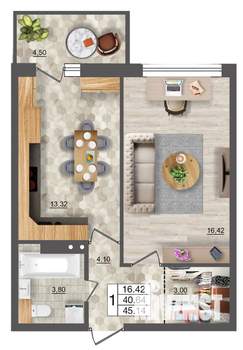 1-к квартира, вторичка, 45м2, 13/18 этаж