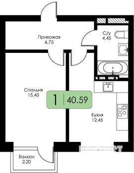 1-к квартира, строящийся дом, 41м2, 2/15 этаж