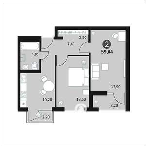 2-к квартира, вторичка, 59м2, 14/15 этаж