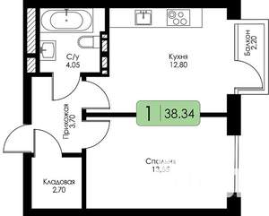 1-к квартира, строящийся дом, 38м2, 3/15 этаж