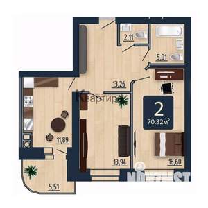 2-к квартира, вторичка, 70м2, 9/10 этаж