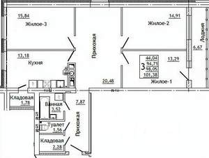 3-к квартира, строящийся дом, 101м2, 6/10 этаж