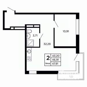 Студия квартира, вторичка, 49м2, 11/16 этаж