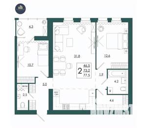 2-к квартира, строящийся дом, 78м2, 12/16 этаж