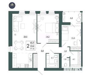 2-к квартира, строящийся дом, 78м2, 12/16 этаж
