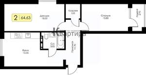 2-к квартира, сданный дом, 65м2, 3/5 этаж