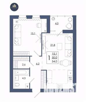 1-к квартира, строящийся дом, 54м2, 8/16 этаж