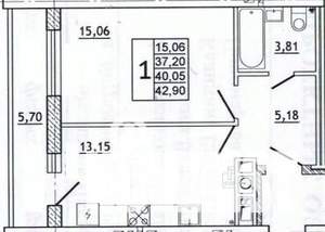 1-к квартира, вторичка, 43м2, 9/10 этаж