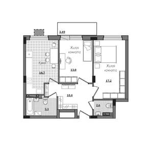 2-к квартира, строящийся дом, 66м2, 13/16 этаж