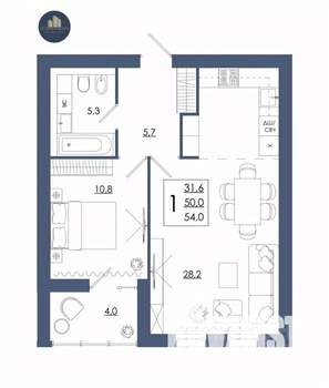 1-к квартира, строящийся дом, 54м2, 9/16 этаж