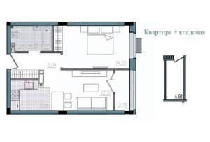 2-к квартира, строящийся дом, 44м2, 4/14 этаж