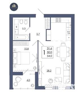 1-к квартира, строящийся дом, 54м2, 7/16 этаж