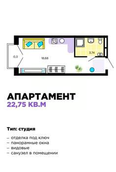 Студия квартира, вторичка, 23м2, 7/16 этаж