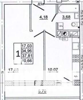 1-к квартира, вторичка, 41м2, 5/10 этаж