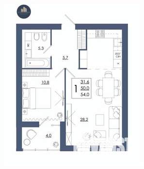 1-к квартира, строящийся дом, 54м2, 14/16 этаж