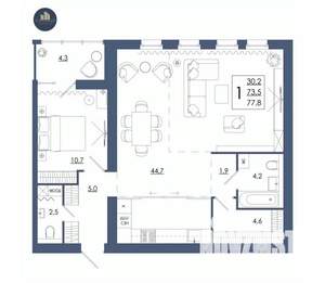 1-к квартира, строящийся дом, 78м2, 15/16 этаж