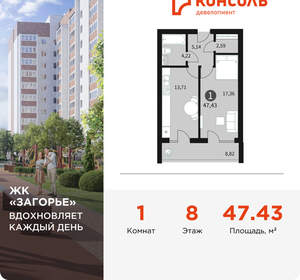 1-к квартира, вторичка, 47м2, 8/10 этаж