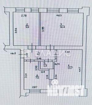 3-к квартира, вторичка, 53м2, 1/3 этаж