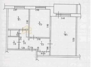 2-к квартира, вторичка, 52м2, 1/9 этаж