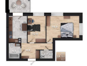 2-к квартира, вторичка, 66м2, 2/4 этаж