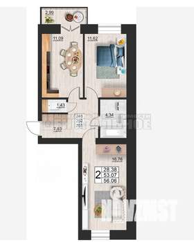 2-к квартира, вторичка, 56м2, 5/10 этаж