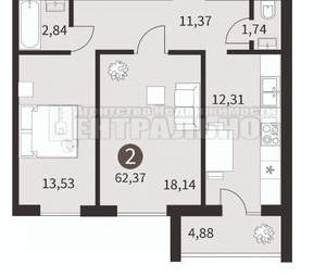 2-к квартира, вторичка, 62м2, 8/10 этаж