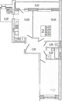 2-к квартира, вторичка, 69м2, 2/10 этаж