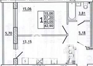 1-к квартира, вторичка, 43м2, 5/10 этаж