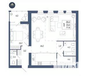 1-к квартира, строящийся дом, 78м2, 15/16 этаж