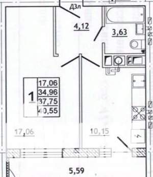 1-к квартира, вторичка, 41м2, 9/10 этаж