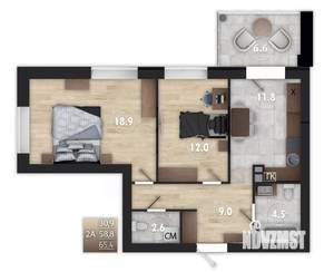 2-к квартира, строящийся дом, 65м2, 1/4 этаж