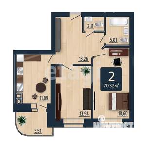 2-к квартира, вторичка, 70м2, 1/9 этаж