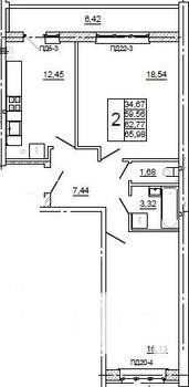 2-к квартира, вторичка, 66м2, 1/10 этаж