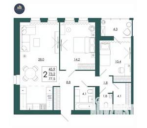 2-к квартира, строящийся дом, 78м2, 12/16 этаж