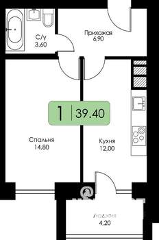 1-к квартира, строящийся дом, 39м2, 10/10 этаж