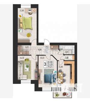 3-к квартира, вторичка, 78м2, 6/10 этаж