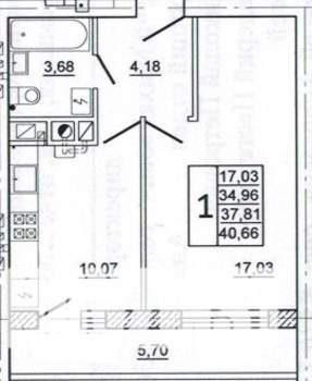 1-к квартира, вторичка, 41м2, 4/10 этаж
