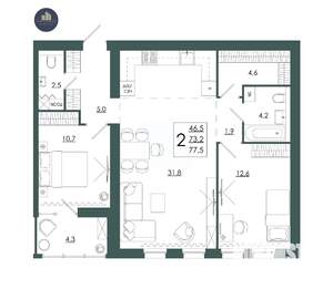 2-к квартира, строящийся дом, 78м2, 8/16 этаж