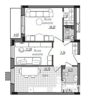 2-к квартира, строящийся дом, 63м2, 5/16 этаж