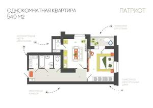 1-к квартира, строящийся дом, 54м2, 3/10 этаж
