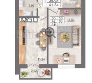 1-к квартира, вторичка, 42м2, 6/10 этаж