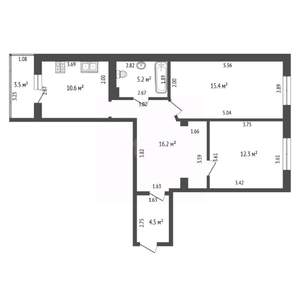 2-к квартира, вторичка, 64м2, 1/5 этаж