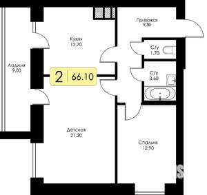 3-к квартира, строящийся дом, 66м2, 10/10 этаж