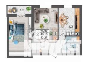 2-к квартира, вторичка, 52м2, 6/10 этаж