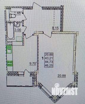 1-к квартира, вторичка, 46м2, 12/14 этаж