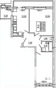 2-к квартира, вторичка, 69м2, 6/10 этаж