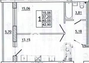 1-к квартира, вторичка, 43м2, 6/10 этаж