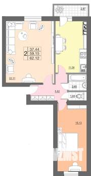 2-к квартира, строящийся дом, 62м2, 8/10 этаж